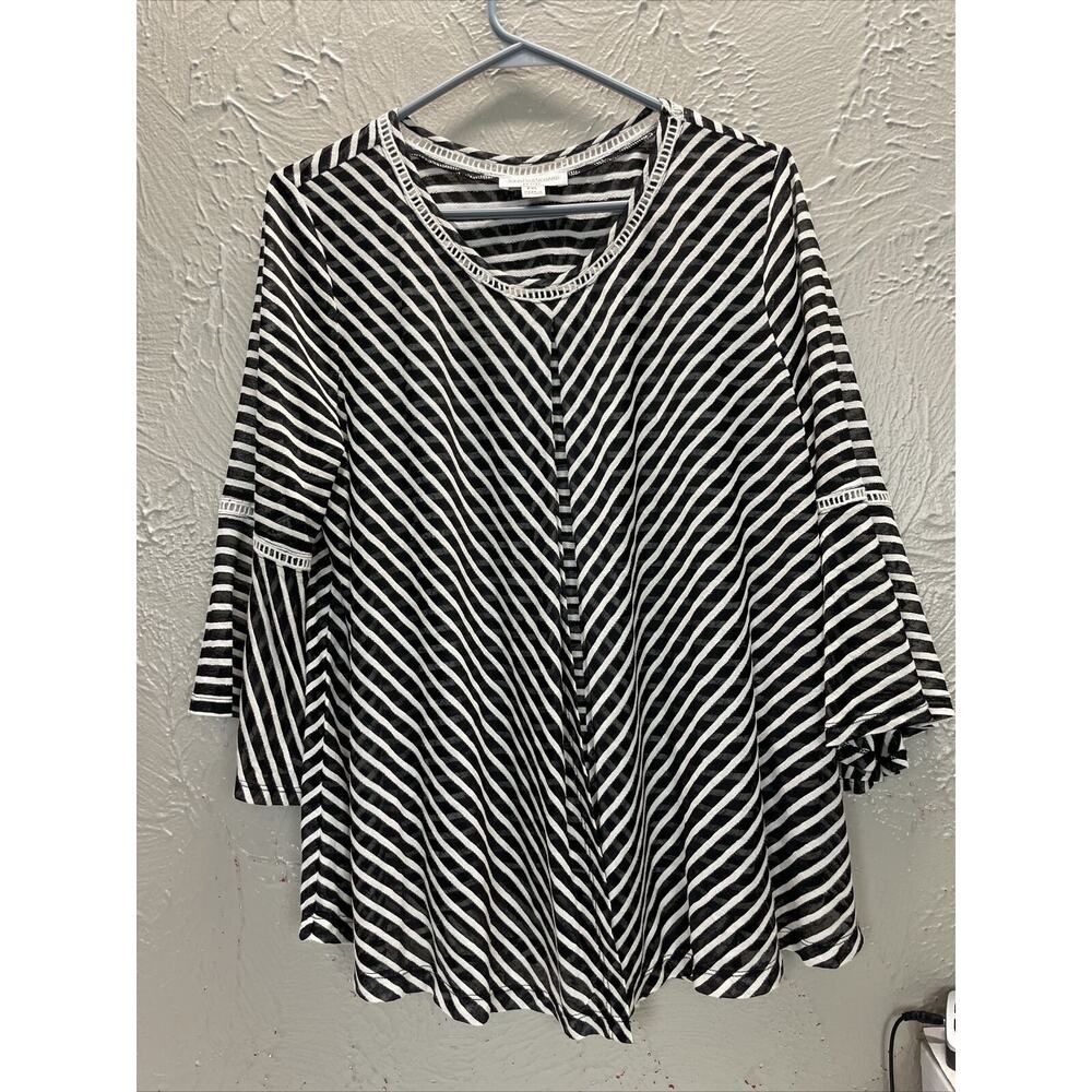 John Paul Richard Black White Striped‎ Monochrome Petite Womens Top Shirt Sz PXL
